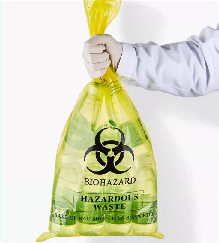 High Quality Yellow HDPE LDPE Disposable Bio Medical Waste Bags Biohazard Bags For Hospital