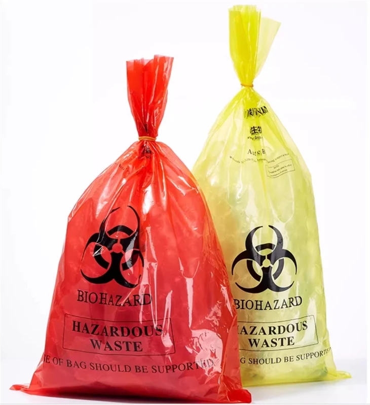 High Quality Yellow HDPE LDPE Disposable Bio Medical Waste Bags Biohazard Bags For Hospital